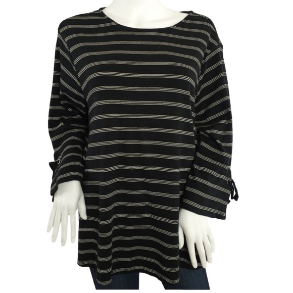J Jill Pima Tie Sleeve Tee -striped top. Size 1X - Picture 2 of 10